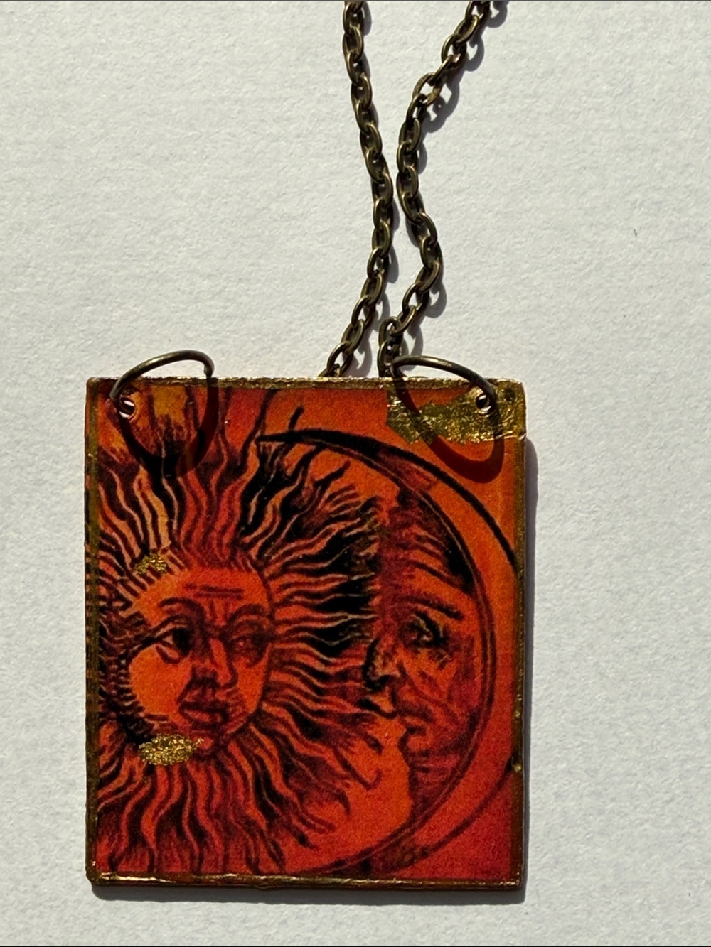 Sun and Moon Resin Pendant Necklace in Orange and Gold